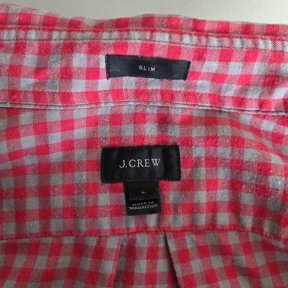 ⭐️J.Crew Mens Red and Grey Checkered Button-Up Shirt Size Med - Picture 3 of 4